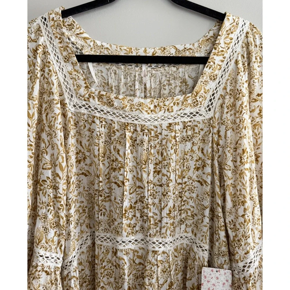 Free People Talk About It Tunic Top Ivory Combo Women's Size Medium